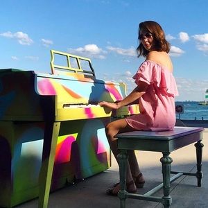 Pink striped halter dress with pockets!